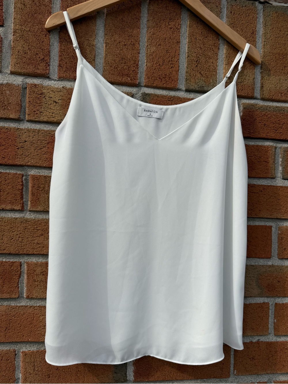 Babaton White Cami Top - Minimal V-Neck Spaghetti Strap